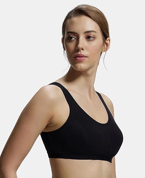 Jockey 1376 Women’s Wirefree Cotton Active Bra – Non-Padded Full Coverage Slip-On with Wider Straps & Moisture Move
